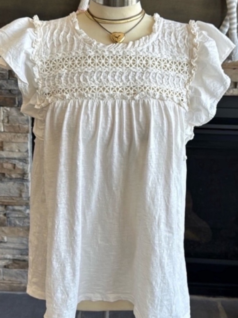 LOFT White Lace Eyelet Detail Top